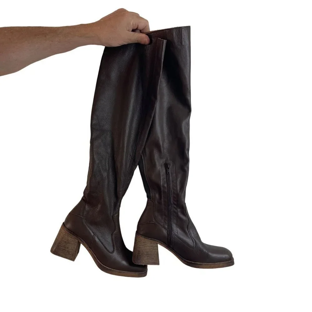 Free People Womens Boots Size 37 Brown Brianna Over the Knee Leather New